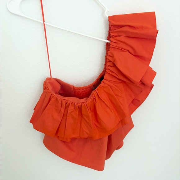 Anthropologie Sunday in Brooklyn Ruffled One-Shoulder Top in Orange - Picture 4 of 4
